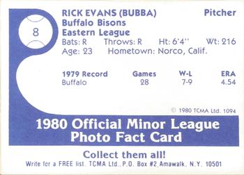 1980 TCMA Buffalo Bisons #8 Bubba Evans Back
