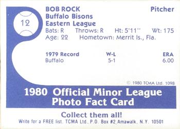 1980 TCMA Buffalo Bisons #12 Bob Rock Back