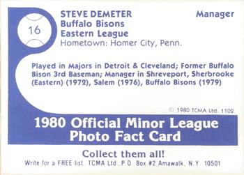 1980 TCMA Buffalo Bisons #16 Steve Demeter Back