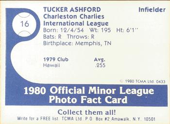 1980 TCMA Charleston Charlies #16 Tucker Ashford Back