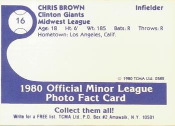 1980 TCMA Clinton Giants #16 Chris Brown Back