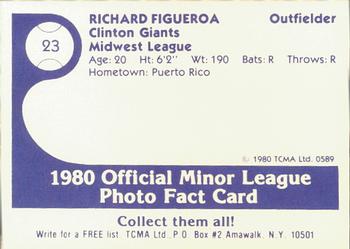 1980 TCMA Clinton Giants #23 Richard Figueroa Back