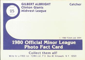 1980 TCMA Clinton Giants #25 Gilbert Albright Back