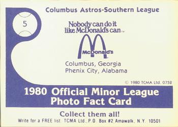 1980 TCMA Columbus Astros #5 Del Leatherwood Back