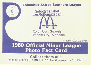 1980 TCMA Columbus Astros #8 Bert Pena Back