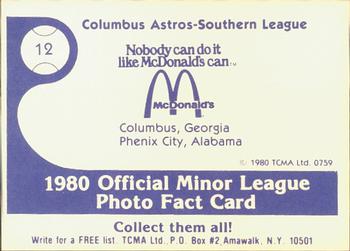 1980 TCMA Columbus Astros #12 Rod Boxberger Back