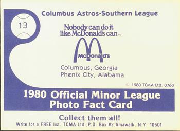 1980 TCMA Columbus Astros #13 John Hessler Back