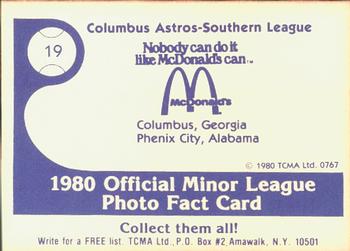 1980 TCMA Columbus Astros #19 Ron Meridith Back