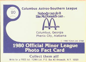 1980 TCMA Columbus Astros #20 Jim MacDonald Back