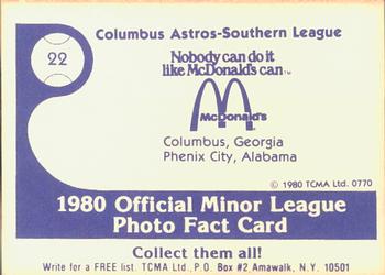 1980 TCMA Columbus Astros #22 Rex Jones Back