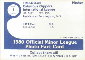 1980 TCMA Columbus Clippers #1 Tim Lollar Back