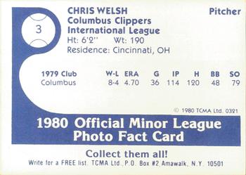 1980 TCMA Columbus Clippers #3 Chris Welsh Back