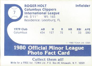 1980 TCMA Columbus Clippers #7 Roger Holt Back