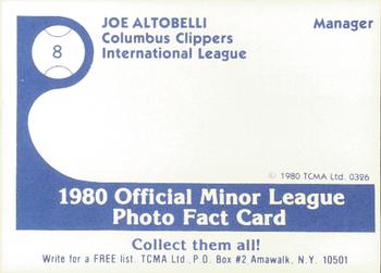 1980 TCMA Columbus Clippers #8 Joe Altobelli Back