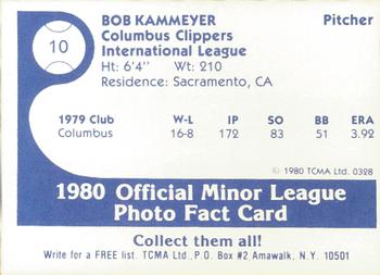 1980 TCMA Columbus Clippers #10 Bob Kammeyer Back