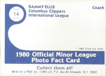 1980 TCMA Columbus Clippers #14 Sammy Ellis Back
