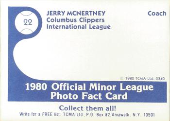 1980 TCMA Columbus Clippers #22 Jerry McNertney Back