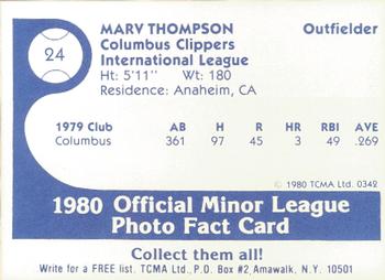 1980 TCMA Columbus Clippers #24 Marv Thompson Back