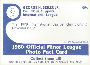 1980 TCMA Columbus Clippers #27 George H. Sisler Jr. Back