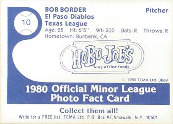 1980 TCMA El Paso Diablos #10 Bob Border Back
