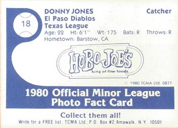 1980 TCMA El Paso Diablos #18 Donny Jones Back
