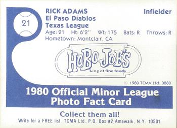 1980 TCMA El Paso Diablos #21 Rick Adams Back