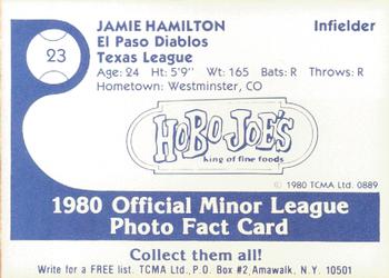 1980 TCMA El Paso Diablos #23 Jamie Hamilton Back