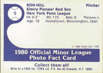 1980 TCMA Elmira Pioneer Red Sox #9 Ron Hill Back