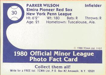 1980 TCMA Elmira Pioneer Red Sox #30 Parker Wilson Back