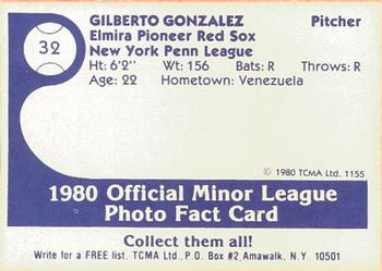 1980 TCMA Elmira Pioneer Red Sox #32 Gilberto Gonzalez Back