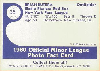 1980 TCMA Elmira Pioneer Red Sox #35 Brian Butera Back