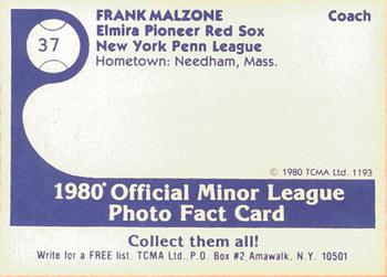 1980 TCMA Elmira Pioneer Red Sox #37 Frank Malzone Back