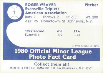 1980 TCMA Evansville Triplets #1 Roger Weaver Back