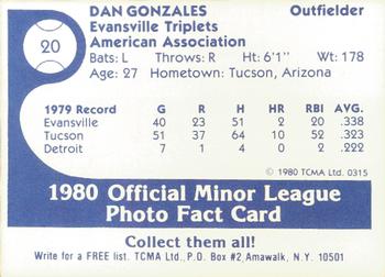 1980 TCMA Evansville Triplets #20 Dan Gonzales Back