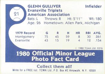 1980 TCMA Evansville Triplets #21 Glenn Gulliver Back