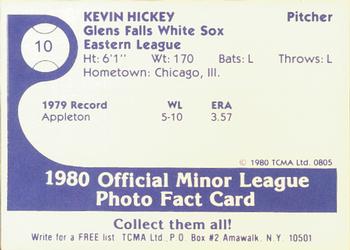 1980 TCMA Glens Falls White Sox B/W #10 Kevin Hickey Back