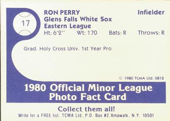 1980 TCMA Glens Falls White Sox B/W #17 Ron Perry Back