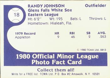 1980 TCMA Glens Falls White Sox B/W #18 Randy Johnson Back