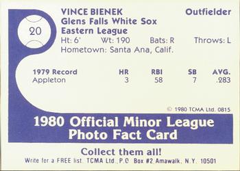 1980 TCMA Glens Falls White Sox B/W #20 Vince Bienek Back