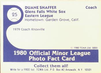 1980 TCMA Glens Falls White Sox B/W #25 Duane Shaffer Back