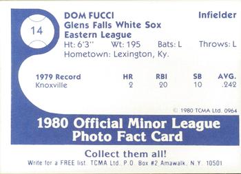 1980 TCMA Glens Falls White Sox Color #14 Dom Fucci Back