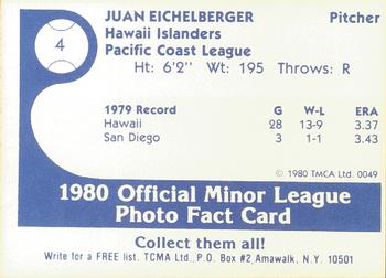 1980 TCMA Hawaii Islanders #4 Juan Eichelberger Back