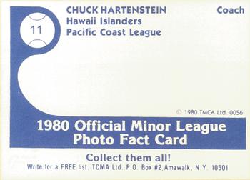 1980 TCMA Hawaii Islanders #11 Chuck Hartenstein Back