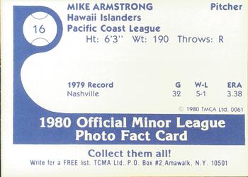 1980 TCMA Hawaii Islanders #16 Mike Armstrong Back