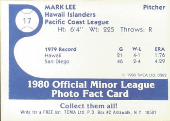 1980 TCMA Hawaii Islanders #17 Mark Lee Back