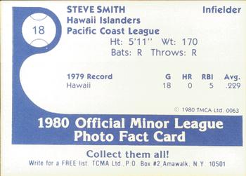 1980 TCMA Hawaii Islanders #18 Steve Smith Back