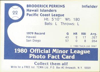 1980 TCMA Hawaii Islanders #22 Broderick Perkins Back
