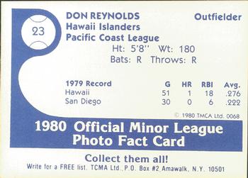 1980 TCMA Hawaii Islanders #23 Don Reynolds Back