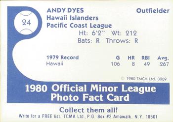 1980 TCMA Hawaii Islanders #24 Andy Dyes Back