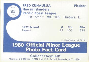 1980 TCMA Hawaii Islanders #25 Fred Kuhaulua Back